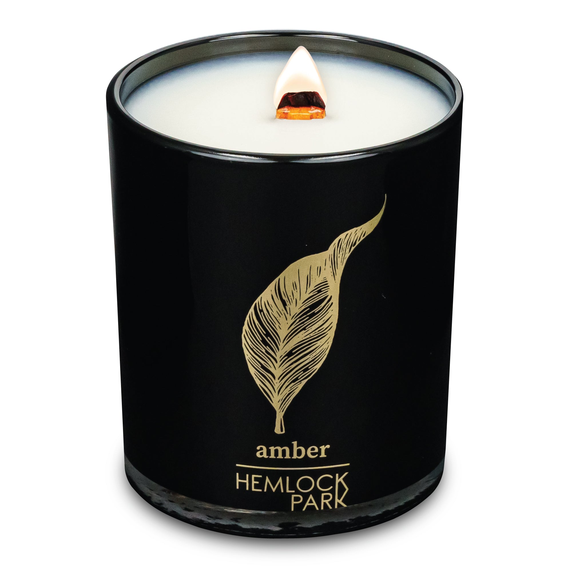 Amber | Black & Gold Wood Wick Candle – Hemlock Park