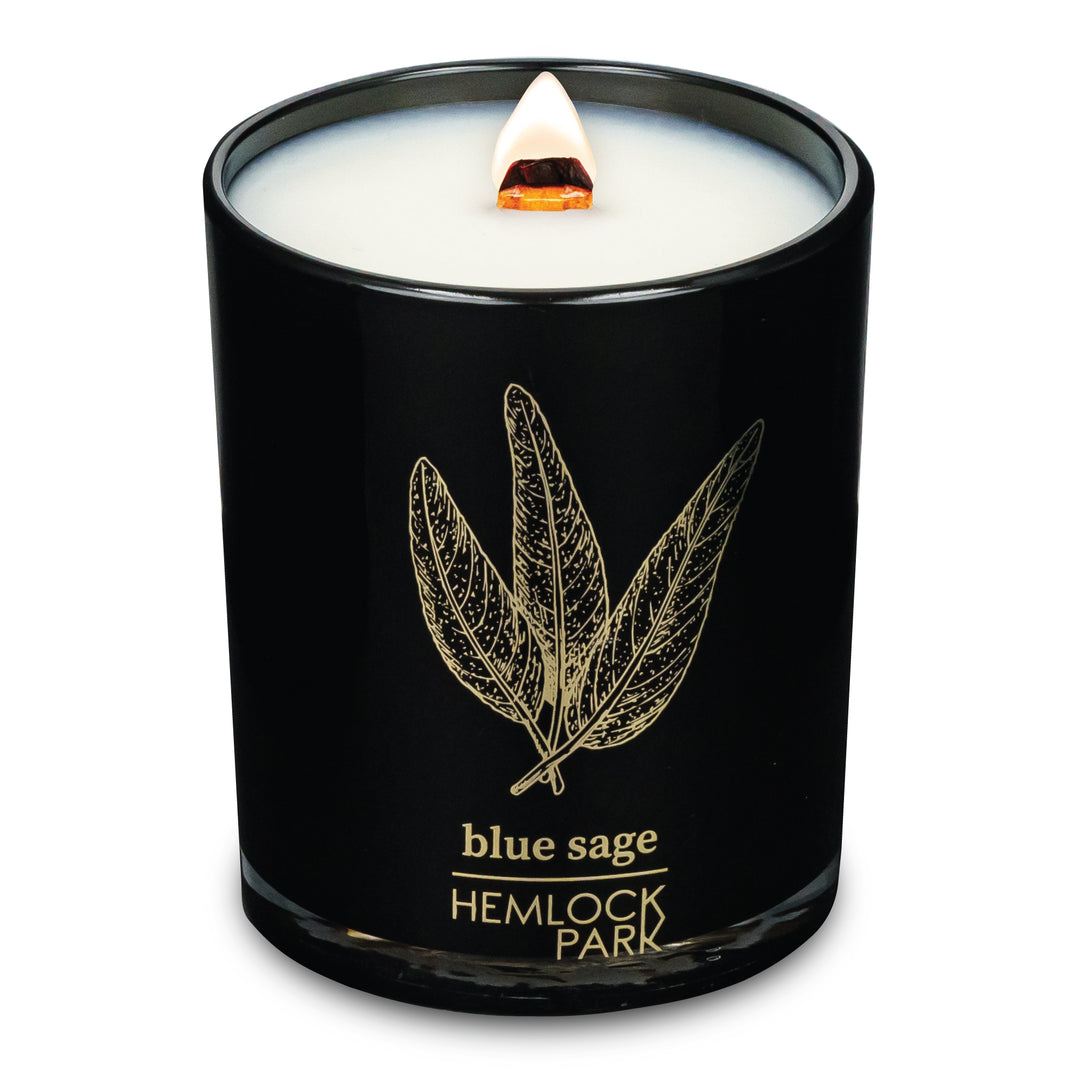 Blue Sage | Black & Gold Wood Wick Candle