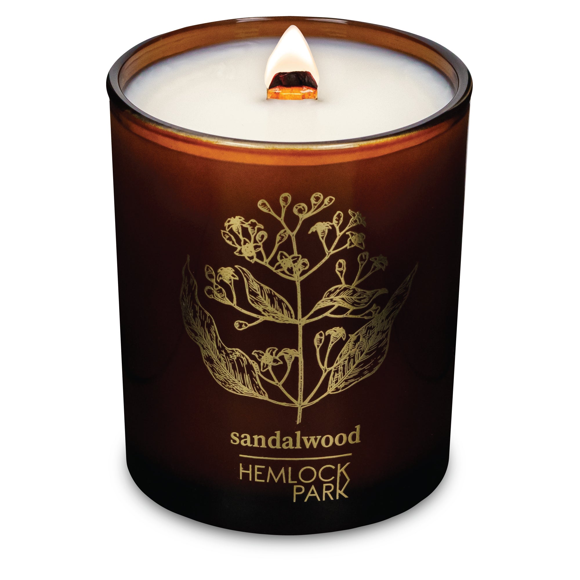 Sandalwood wood wick candle plant-based coconut wax Hemlock Park 7.2 oz