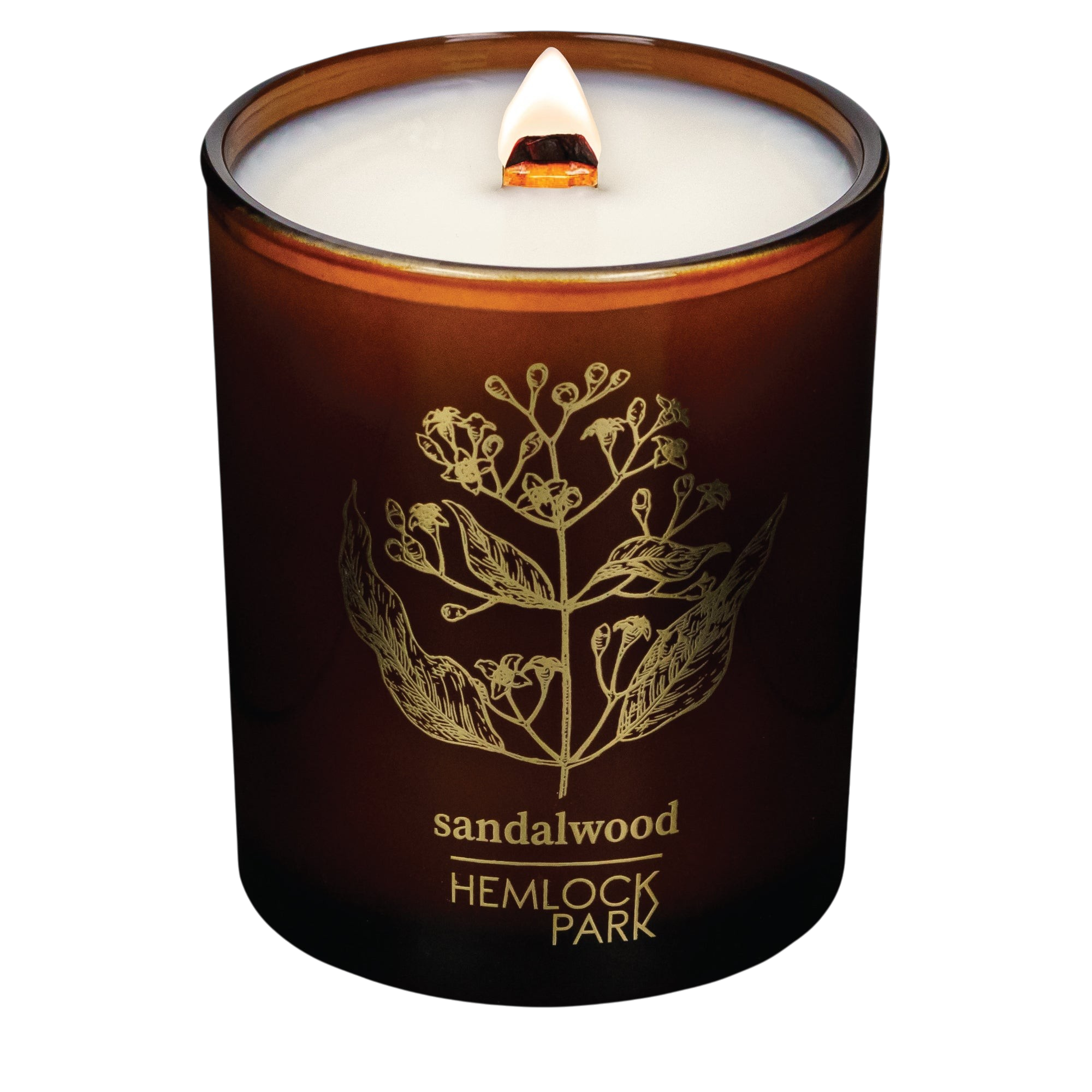 Sandalwood wood wick candle plant-based coconut wax Hemlock Park 7.2 oz