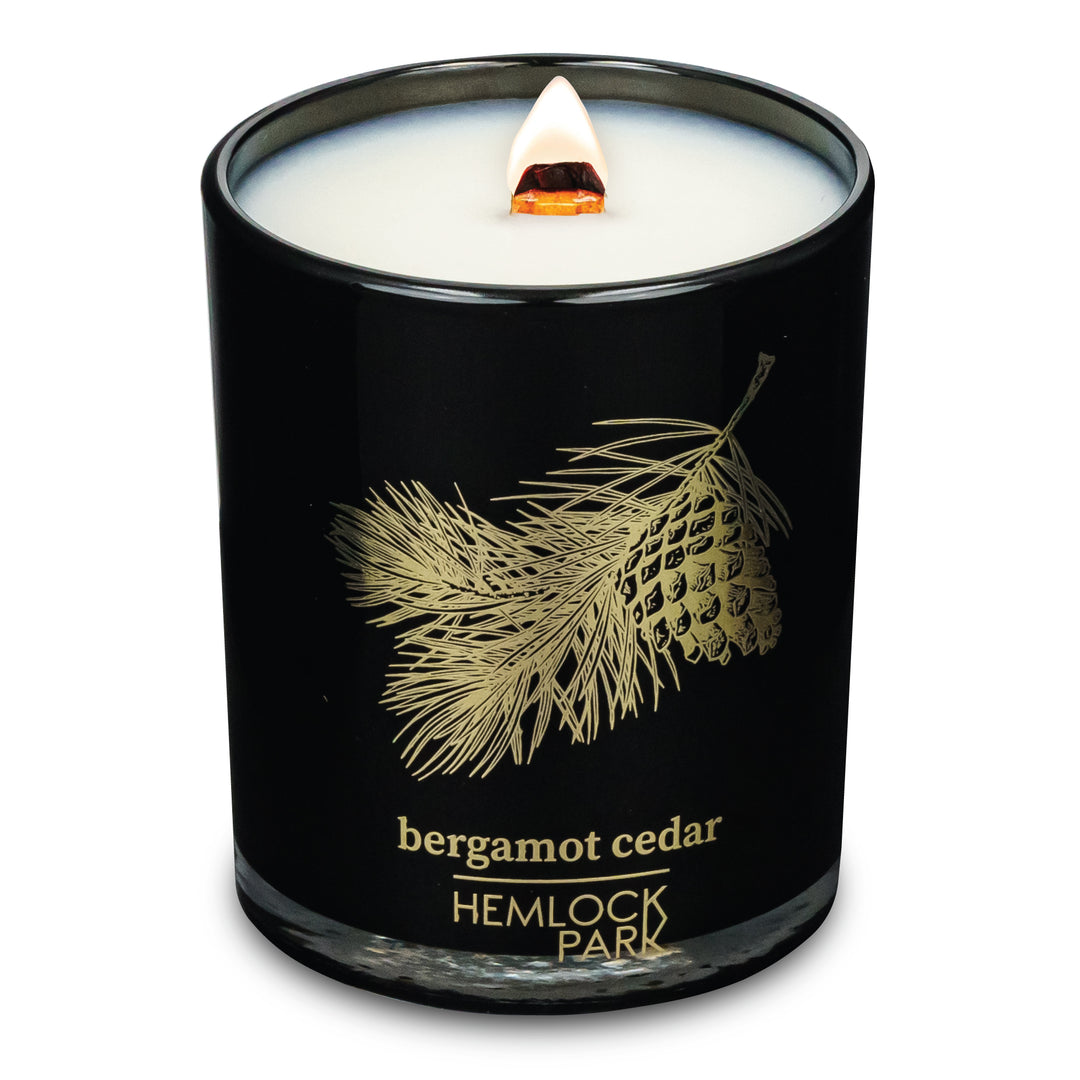 Bergamot Cedar | Black & Gold Wood Wick Candle