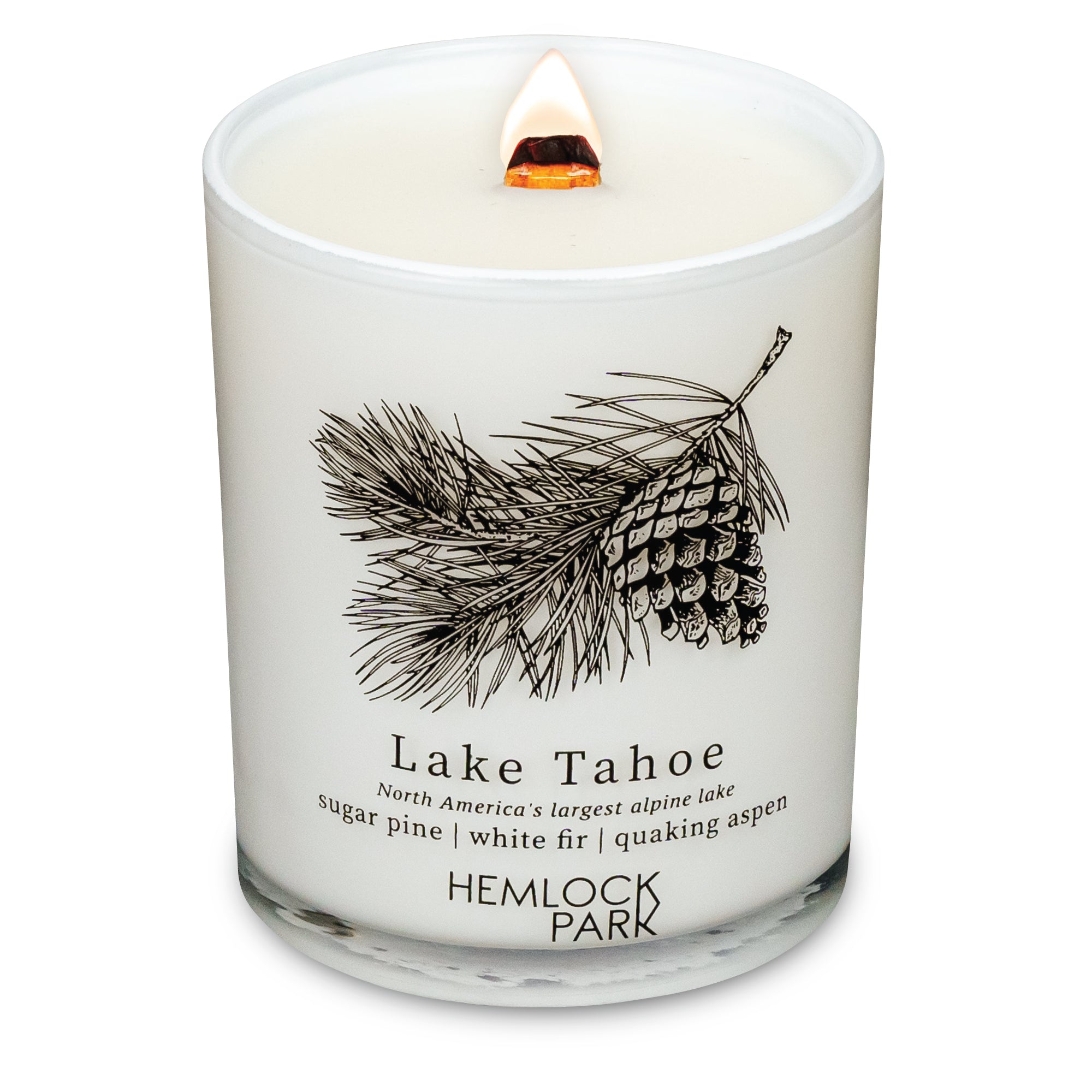 Lake Tahoe wood wick candle plant-based coconut wax Hemlock Park 7.2 oz