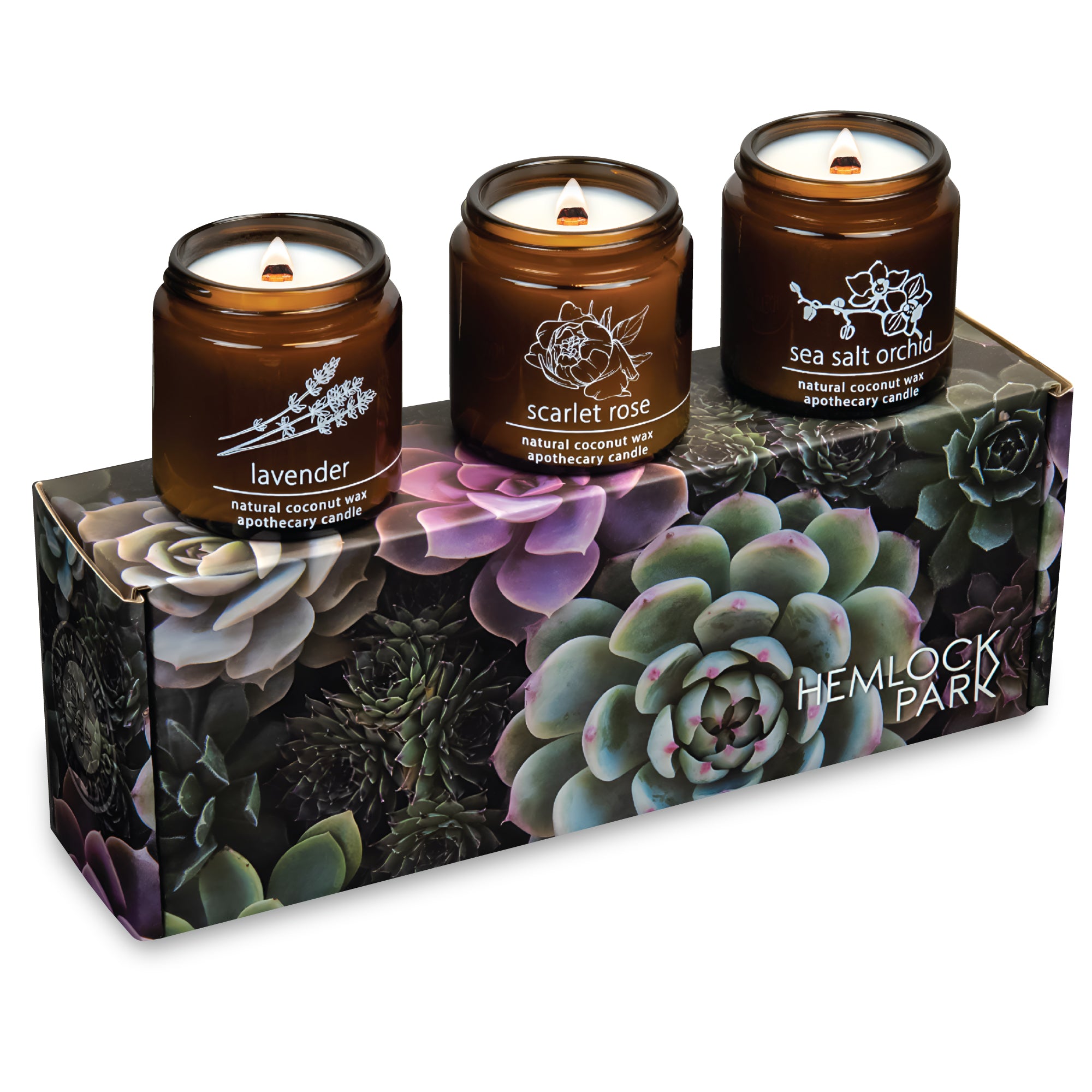 Garden candle trio gift set plant-based coconut wax Hemlock Park