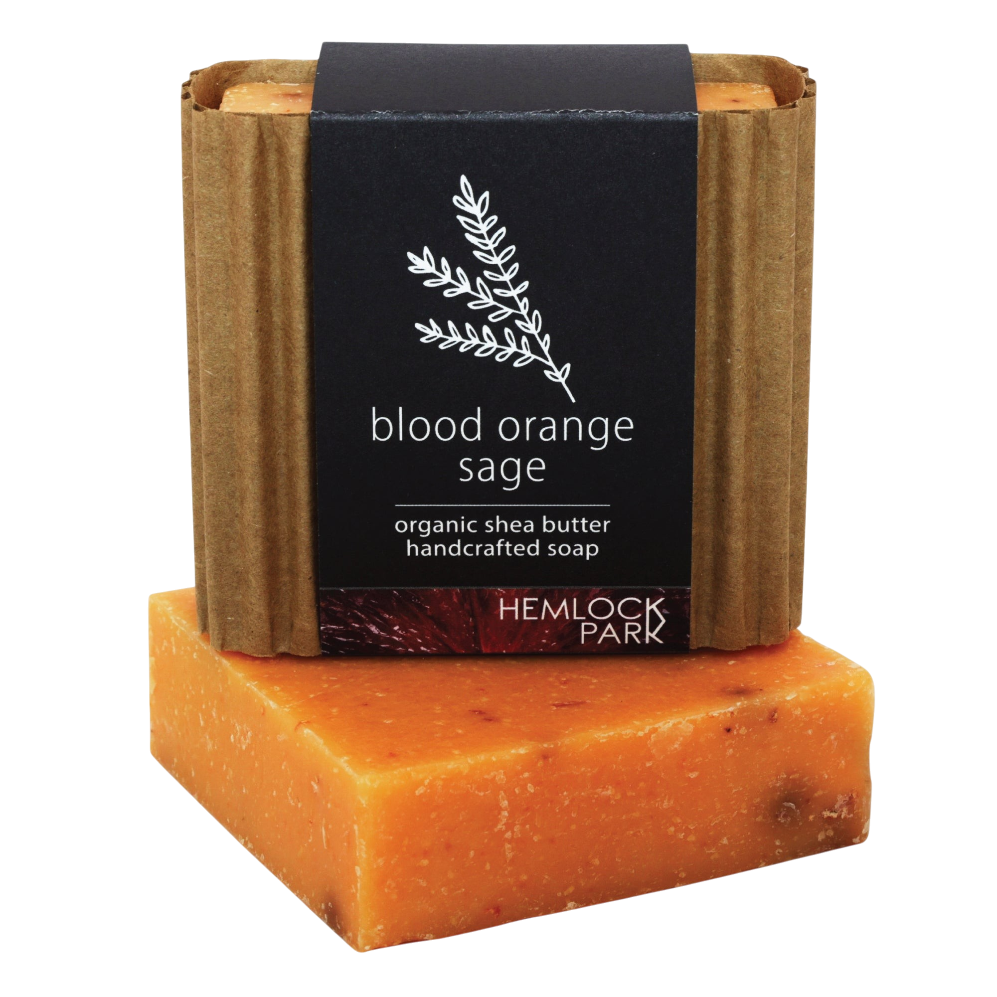 Hemlock Park blood orange and sage organic shea butter handcrafted soap bar with rustic paper packaging