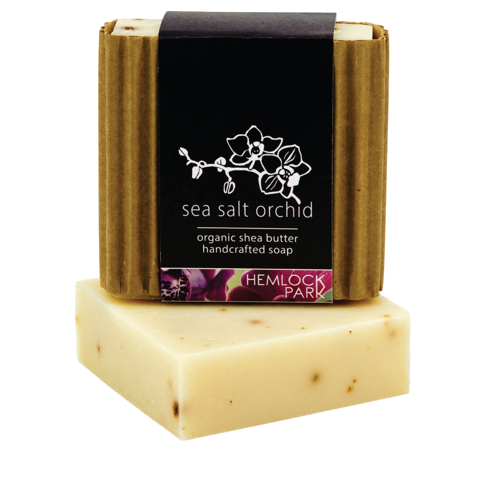 Hemlock Park Sea Salt Orchid organic shea butter handcrafted soap bars with floral packaging