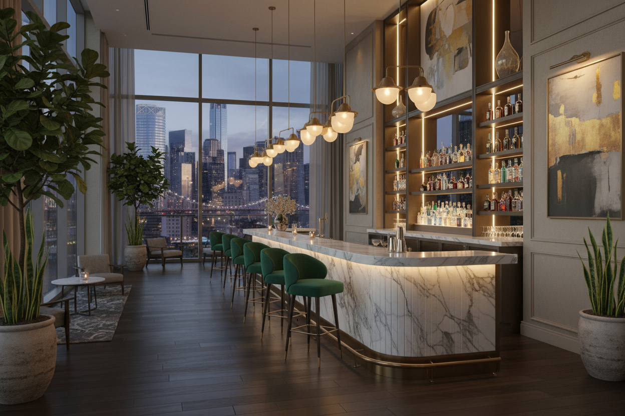 upscale hotel lobby bar area