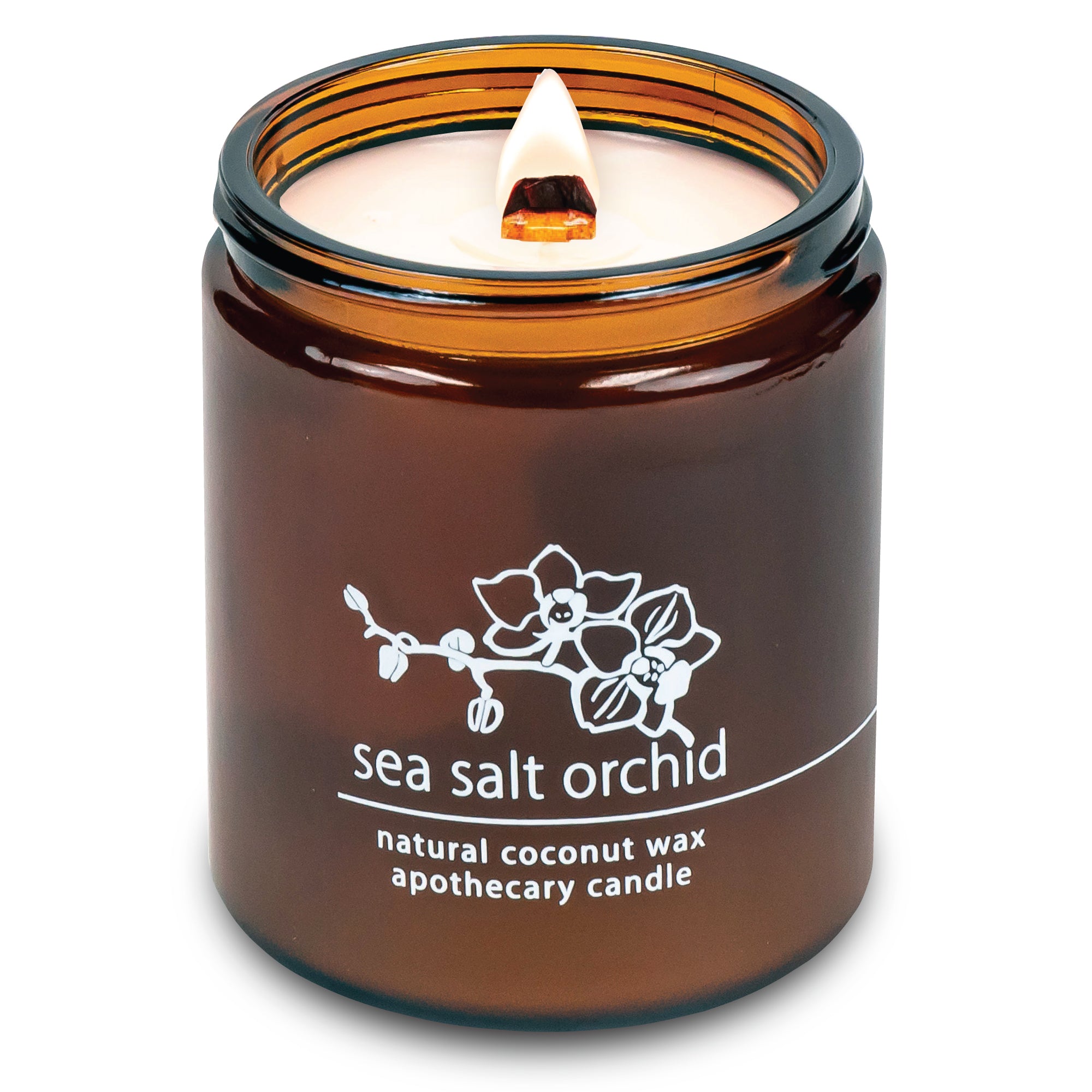 Sea Salt Orchid wood wick candle plant-based coconut wax Hemlock Park 8 oz